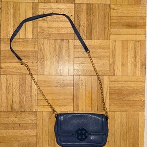 Navy Blue Crossbody Bag with Gold Chain